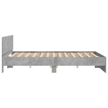 Stylish Concrete Grey Bed Frame with LED – 200x200 cm