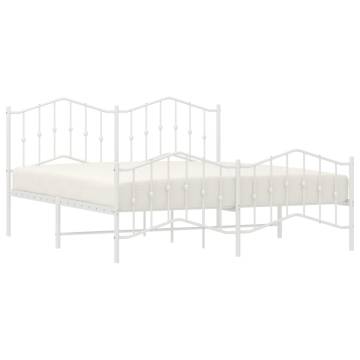 Metal Bed Frame with Headboard & Footboard - White 160x200 cm