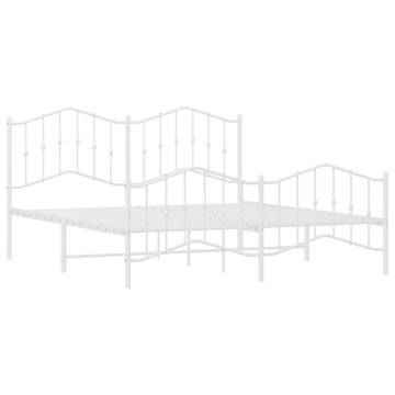 Metal Bed Frame with Headboard & Footboard - White 160x200 cm