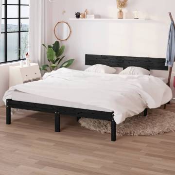 Black Solid Wood Pine Bed Frame 160x200 cm | Hipomarket