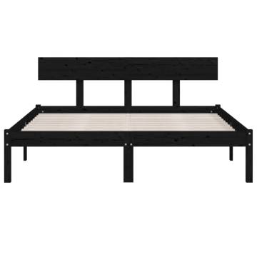 Black Solid Wood Pine Bed Frame 160x200 cm | Hipomarket