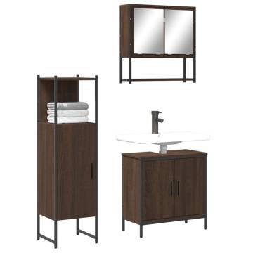 3 Piece Bathroom Furniture Set - Brown Oak Engineered Wood