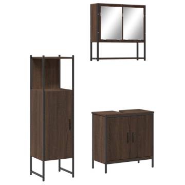 3 Piece Bathroom Furniture Set - Brown Oak Engineered Wood