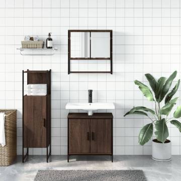 3 Piece Bathroom Furniture Set - Brown Oak Engineered Wood