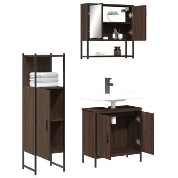 3 Piece Bathroom Furniture Set - Brown Oak Engineered Wood