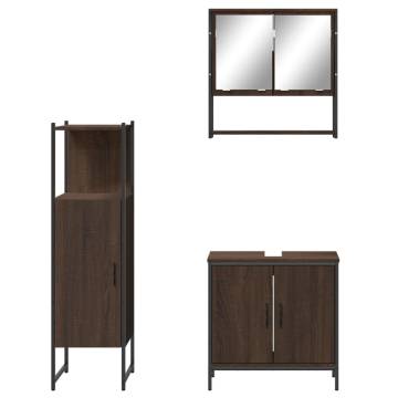 3 Piece Bathroom Furniture Set - Brown Oak Engineered Wood