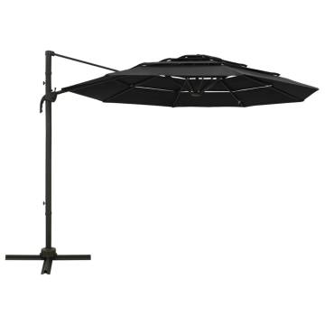 4-Tier Black Parasol with Aluminium Pole - 3x3m | Hipo Market