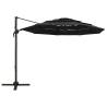 4-Tier Black Parasol with Aluminium Pole - 3x3m | Hipo Market