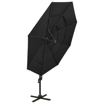 4-Tier Black Parasol with Aluminium Pole - 3x3m | Hipo Market