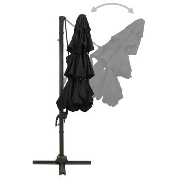 4-Tier Black Parasol with Aluminium Pole - 3x3m | Hipo Market