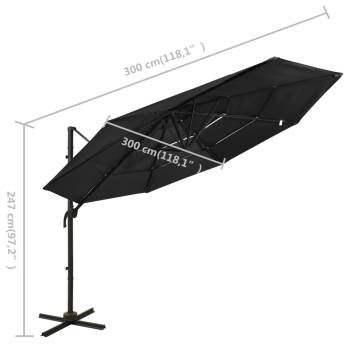 4-Tier Black Parasol with Aluminium Pole - 3x3m | Hipo Market