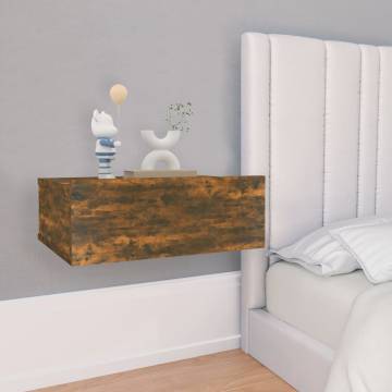 Floating Nightstand Smoked Oak | Space-Saving Storage Solution