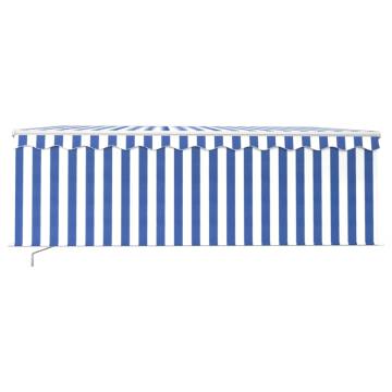 Manual Retractable Awning 4x3m Blue & White | Hipomarket