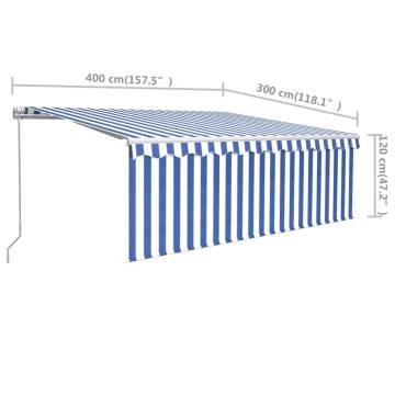 Manual Retractable Awning 4x3m Blue & White | Hipomarket