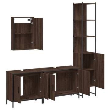 4 Piece Brown Oak Bathroom Furniture Set - Stylish & Space-Saving