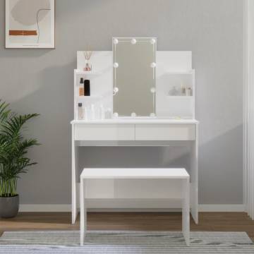 LED Dressing Table Set - High Gloss White Wood | HipoMarket