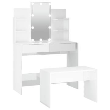 LED Dressing Table Set - High Gloss White Wood | HipoMarket