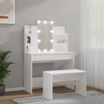 LED Dressing Table Set - High Gloss White Wood | HipoMarket