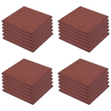 Fall Protection Tiles - 24 pcs Rubber 50x50 cm Red