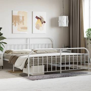 Elegant White Metal Bed Frame 200x200 cm with Headboard & Footboard