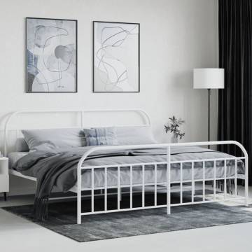 Elegant White Metal Bed Frame 200x200 cm with Headboard & Footboard