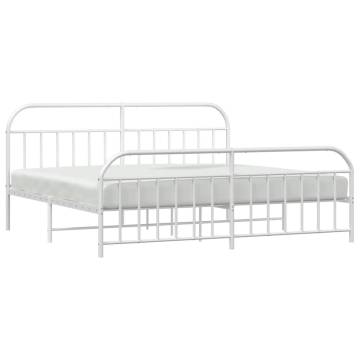 Elegant White Metal Bed Frame 200x200 cm with Headboard & Footboard