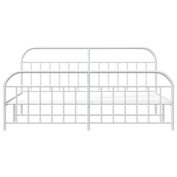 Elegant White Metal Bed Frame 200x200 cm with Headboard & Footboard