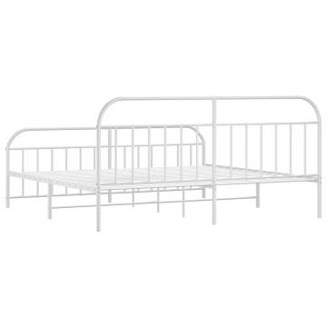 Elegant White Metal Bed Frame 200x200 cm with Headboard & Footboard