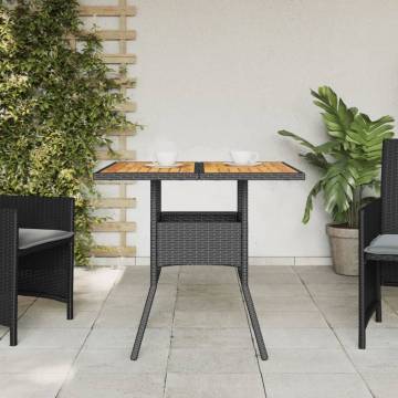 Garden Table with Acacia Wood Top - 80x80 cm Poly Rattan