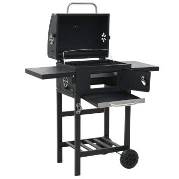 Charcoal-Fueled BBQ Grill with Bottom Shelf - Black