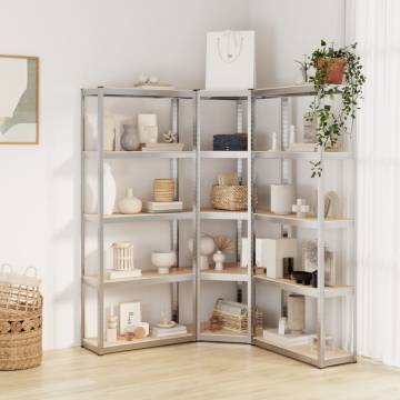 5-Layer Shelves 3 pcs Silver Steel & Engineered Wood - Hipo Market