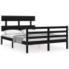 Stylish Black Bed Frame with Headboard - 120x200cm Solid Wood