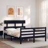 Stylish Black Bed Frame with Headboard - 120x200cm Solid Wood