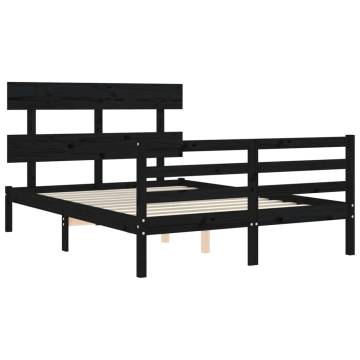 Stylish Black Bed Frame with Headboard - 120x200cm Solid Wood