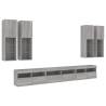 7 Piece TV Wall Cabinet Set with LED Lights - Grey Sonoma