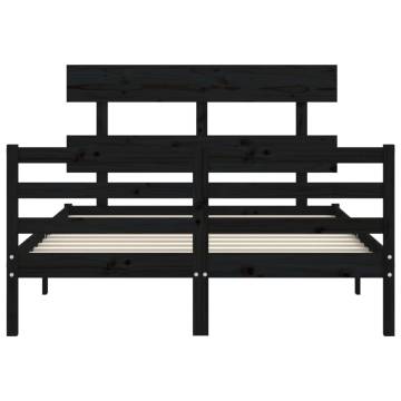 Stylish Black Bed Frame with Headboard - 120x200cm Solid Wood