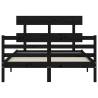 Stylish Black Bed Frame with Headboard - 120x200cm Solid Wood