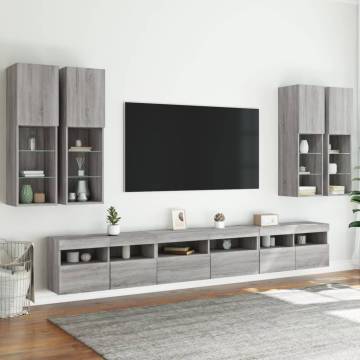 7 Piece TV Wall Cabinet Set with LED Lights - Grey Sonoma