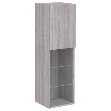 7 Piece TV Wall Cabinet Set with LED Lights - Grey Sonoma