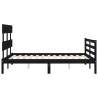 Stylish Black Bed Frame with Headboard - 120x200cm Solid Wood