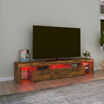 Stylish TV Cabinet with LED Lights in Smoked Oak - 200cm