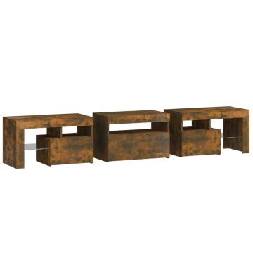 Stylish TV Cabinet with LED Lights in Smoked Oak - 200cm