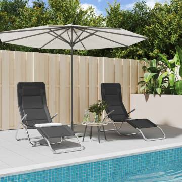 Folding Sun Loungers - 2 pcs Black Textilene & Steel | HipoMarket