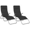 Folding Sun Loungers - 2 pcs Black Textilene & Steel | HipoMarket