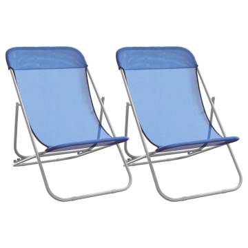 Folding Beach Chairs 2 pcs Blue | Durable Textilene & Steel