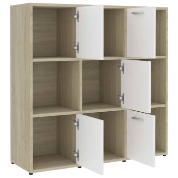 Stylish White & Sonoma Oak Book Cabinet - 90x30x90 cm