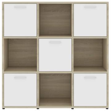 Stylish White & Sonoma Oak Book Cabinet - 90x30x90 cm