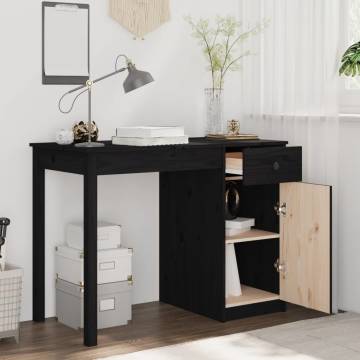 Stylish Black Desk - Solid Pine Wood | 100x50x75 cm