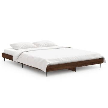 Brown Oak Bed Frame 140x190 cm - Durable Engineered Wood