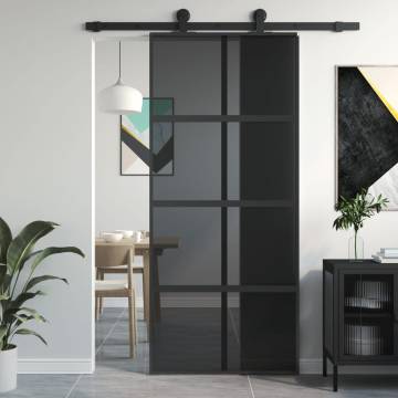 Sliding Door Black 90x205 cm - Tempered Glass & Aluminium